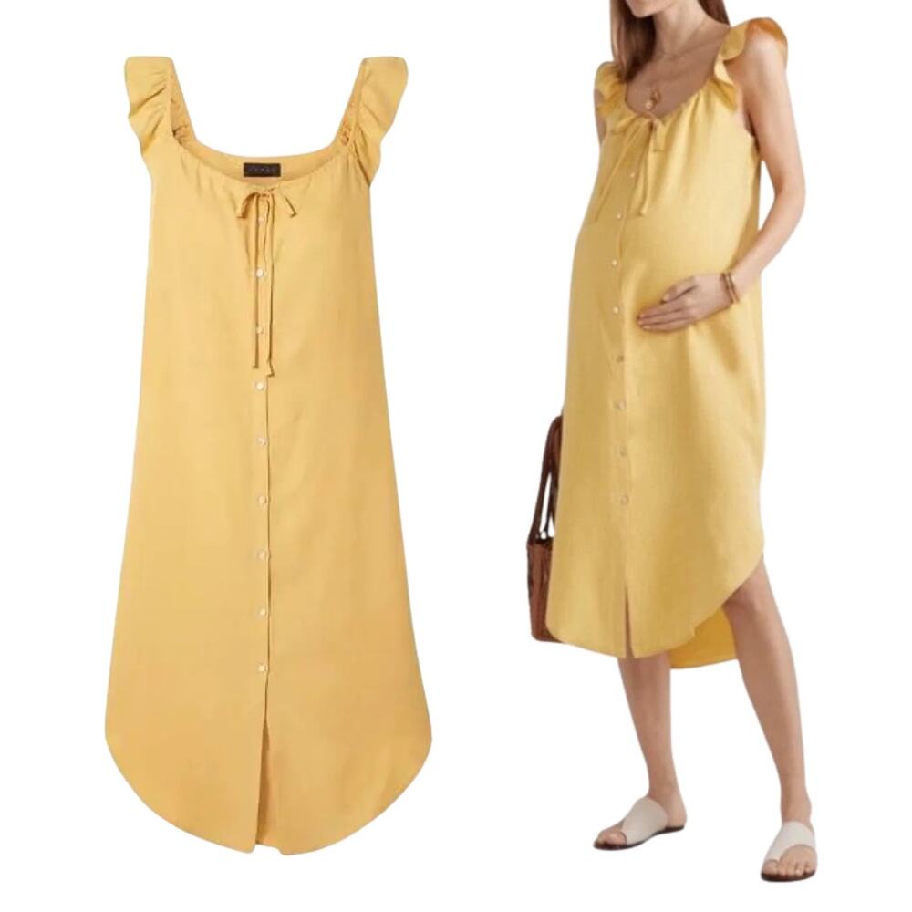 Hatch Jenna Ruffle Dress Sunflower Yellow 2 Maternity Nursing Feminine Linen